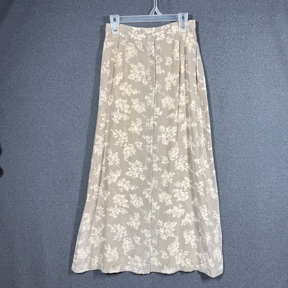 Floral Midi Skirt 100% Silk Button Front Size 2P Button Front JH Collectibles